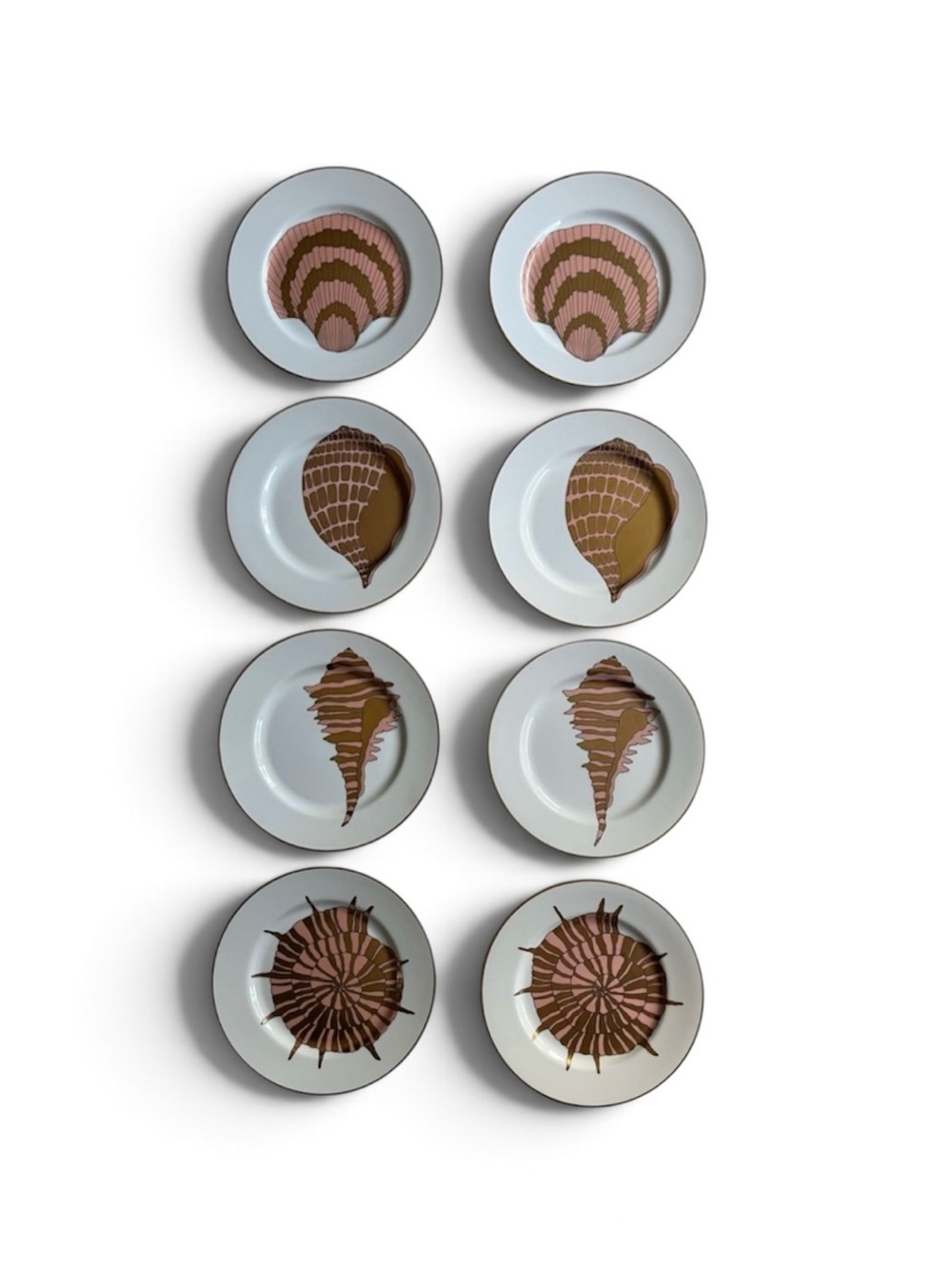 Fitz and Floyd Coquille d'Or Seashell Plates Set of 8 Pink Gold 1979 Japan